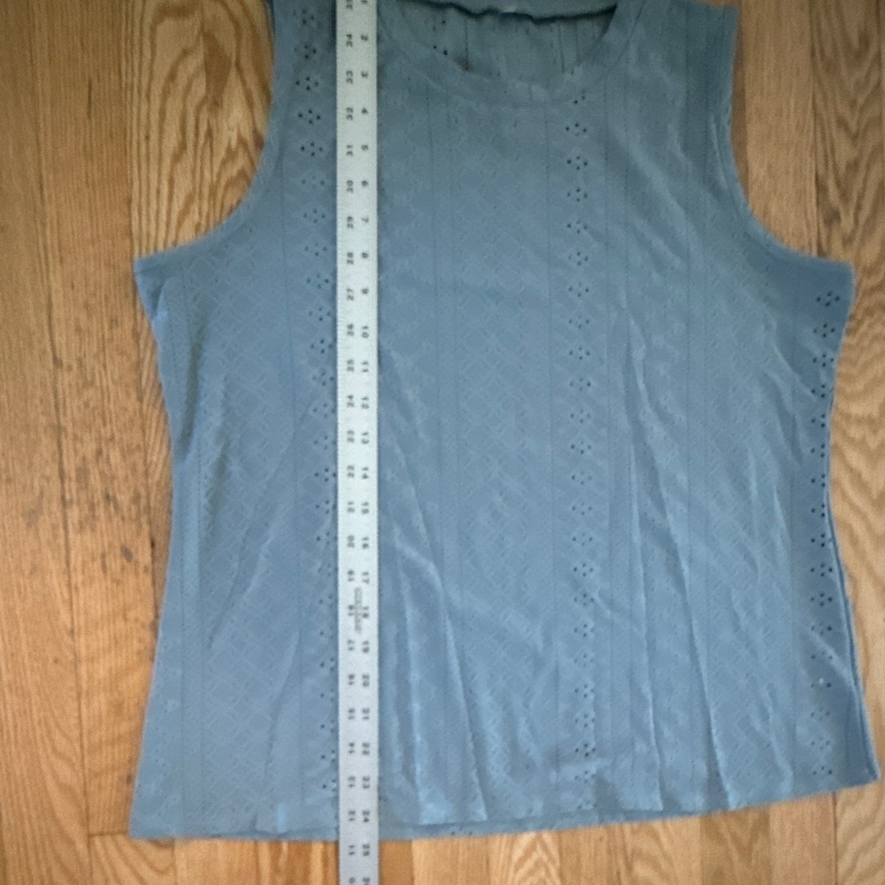 Womens Blue Solid Eyelet Knit Crew Neck Sleeveless‎ Pullover Tank Top XL